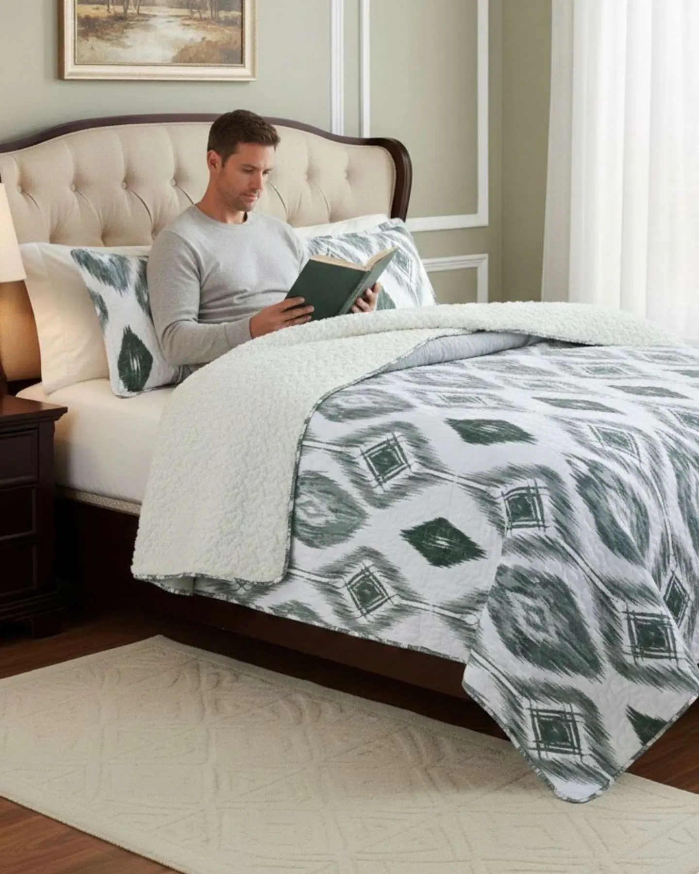 Cubrecama Quilt Con Sherpa Plaza y Media Diseño Elegante 180x230cm 4