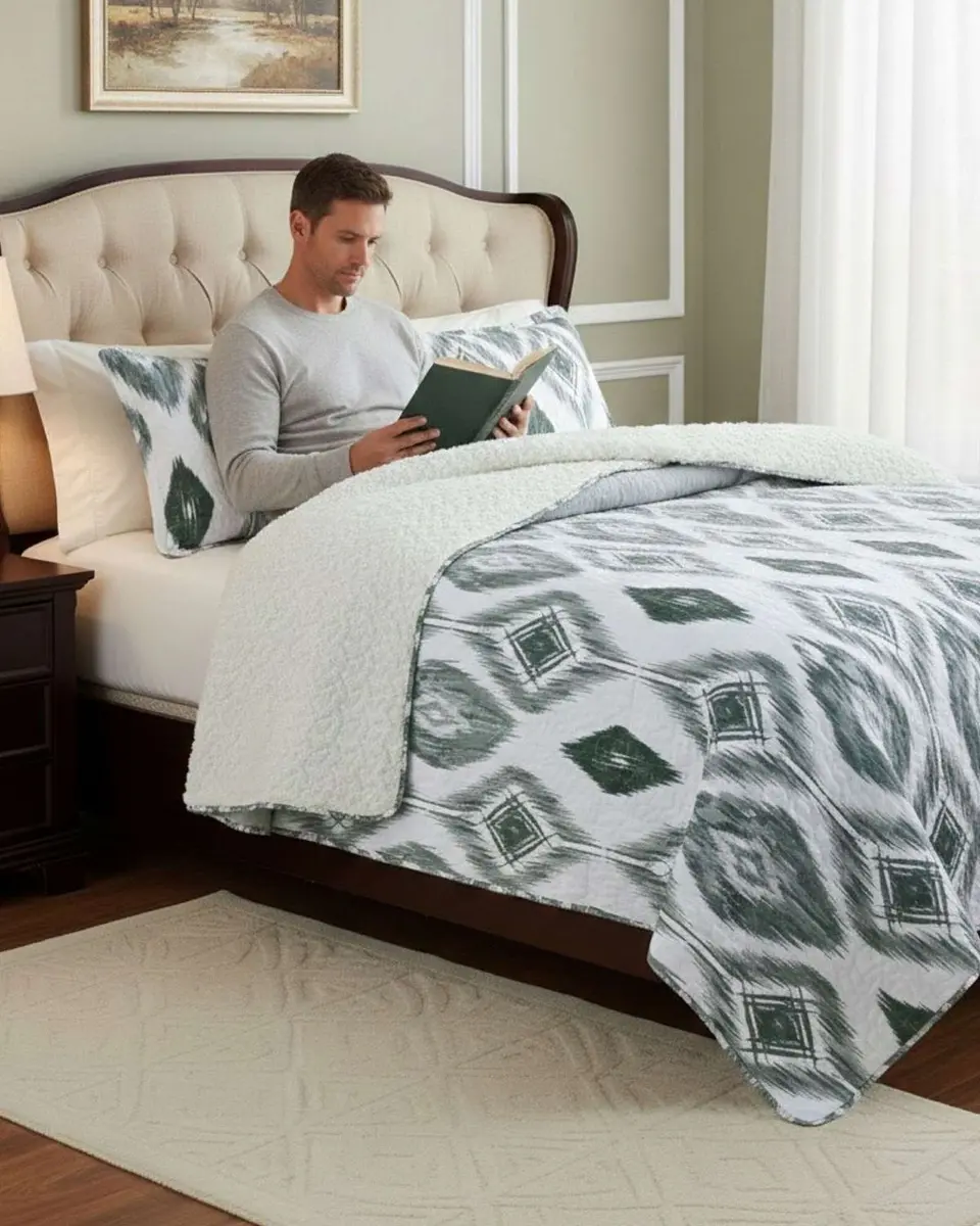 Cubrecama Quilt Con Sherpa Plaza y Media Diseño Elegante 180x230cm 4