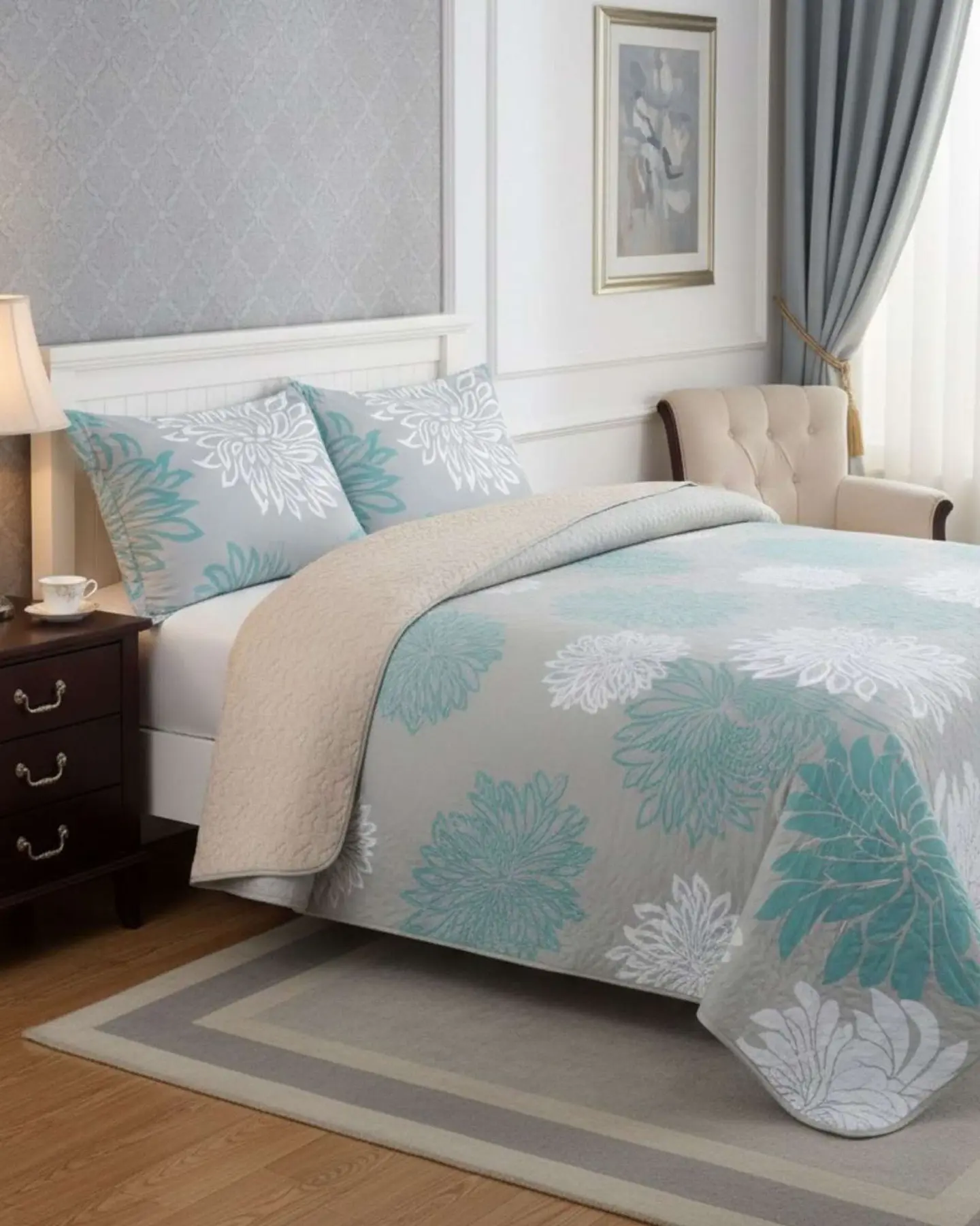 Cubrecama Quilt Con Sherpa Plaza y Media Diseño Elegante 180x230cm 1