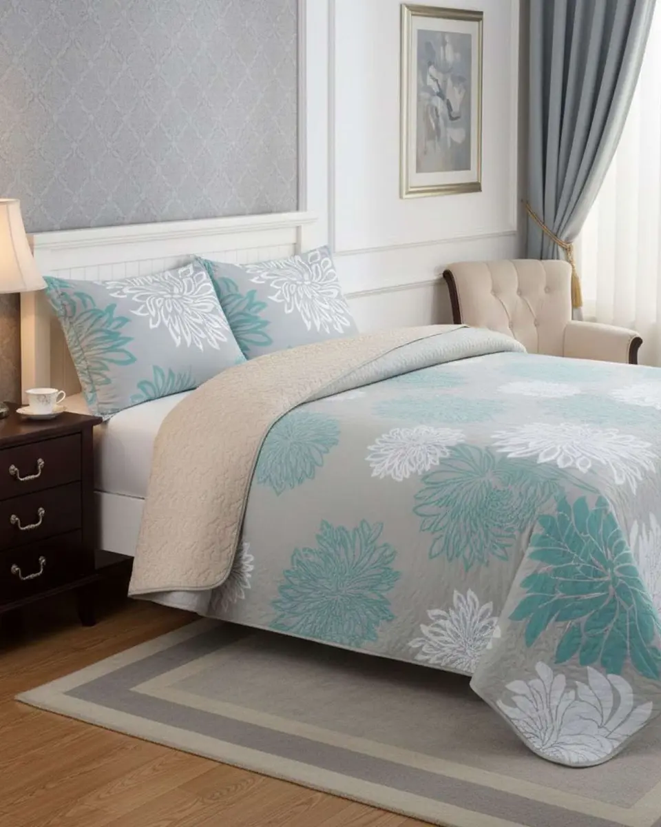 Cubrecama Quilt Con Sherpa Plaza y Media Diseño Elegante 180x230cm 1