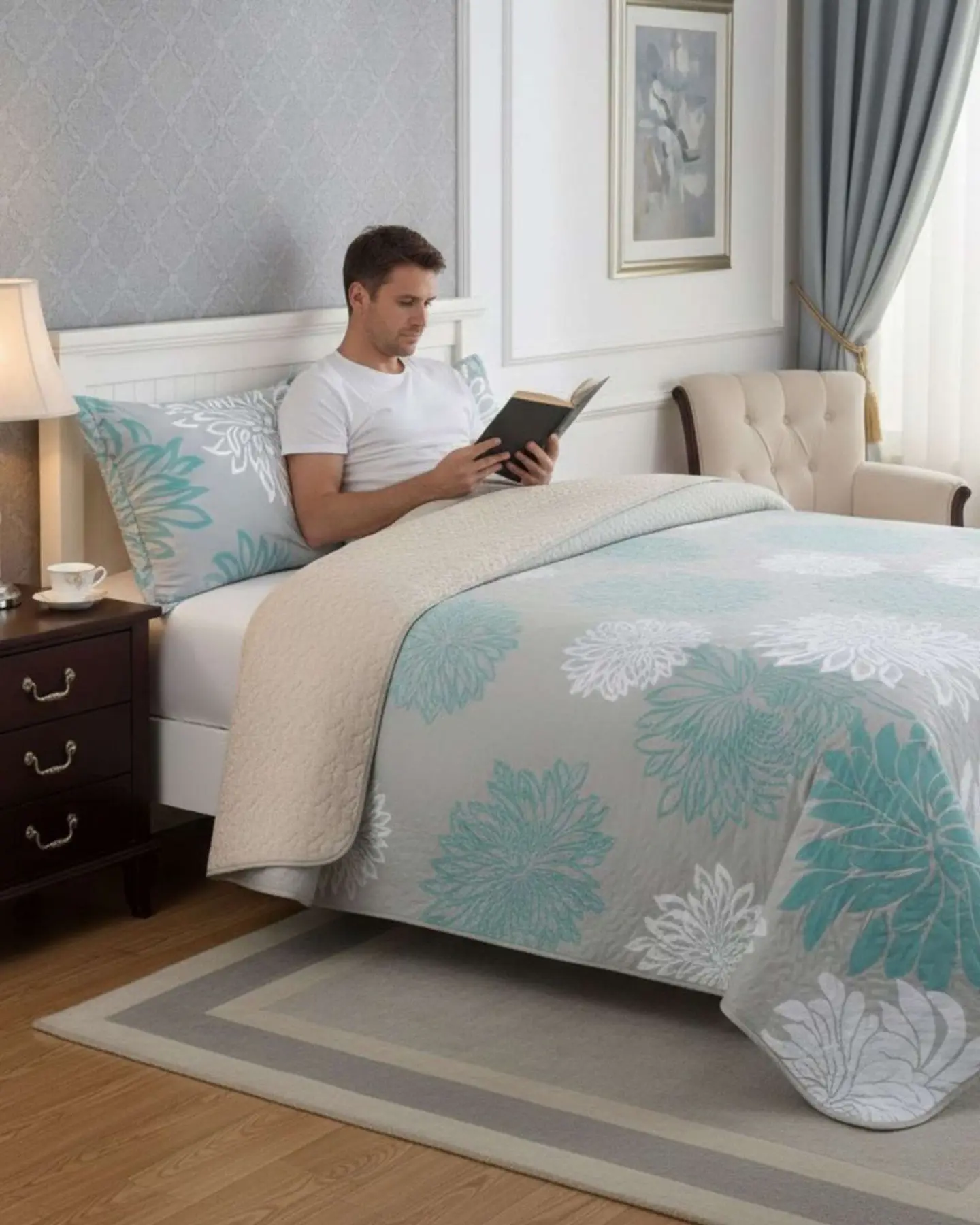 Cubrecama Quilt Con Sherpa Plaza y Media Diseño Elegante 180x230cm 2