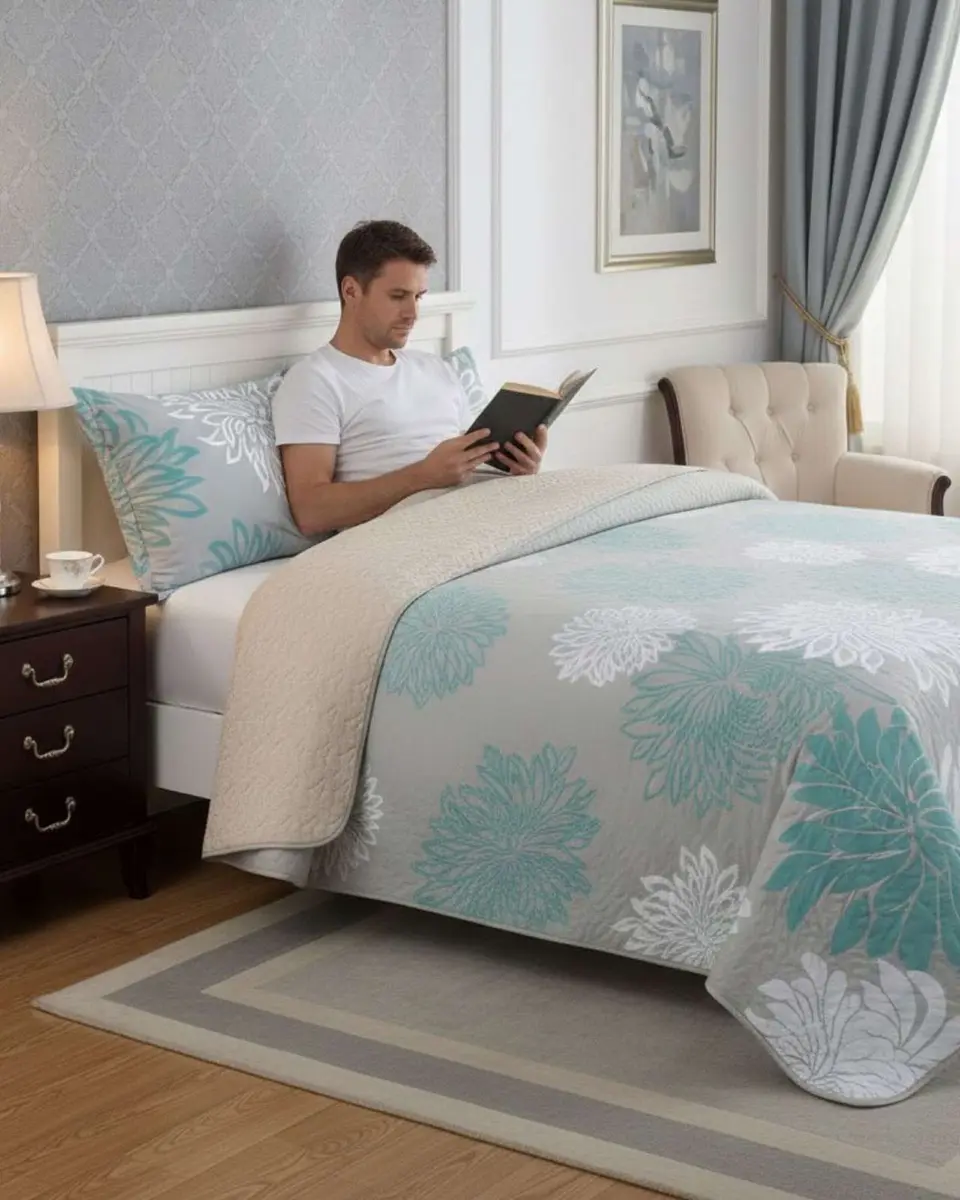 Cubrecama Quilt Con Sherpa Plaza y Media Diseño Elegante 180x230cm 2