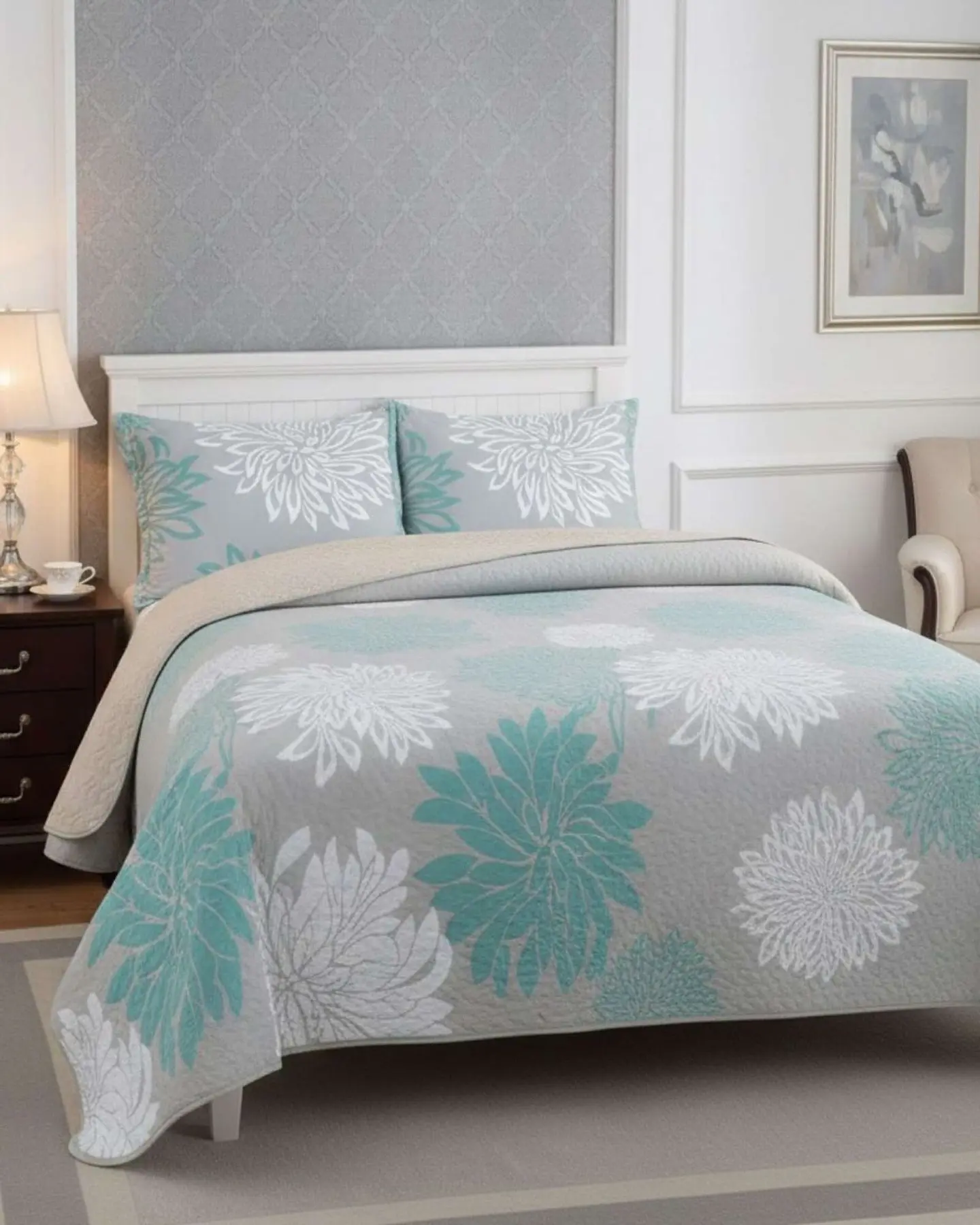 Cubrecama Quilt Con Sherpa Plaza y Media Diseño Elegante 180x230cm 3