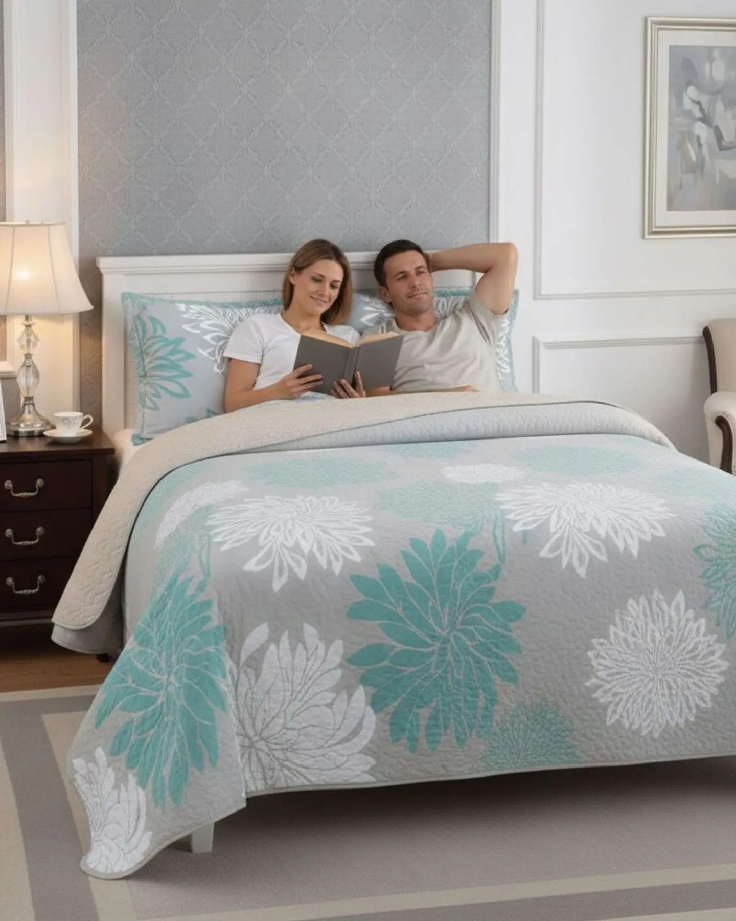 Cubrecama Quilt Con Sherpa Plaza y Media Diseño Elegante 180x230cm 4