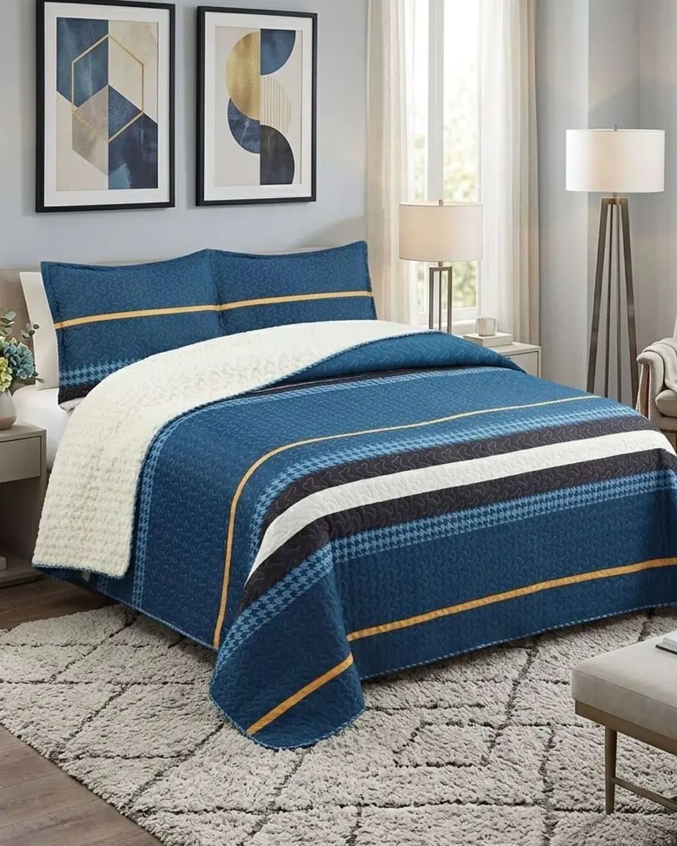Cubrecama Quilt Con Sherpa 2 Plazas Diseño Elegante 230x250cm 4