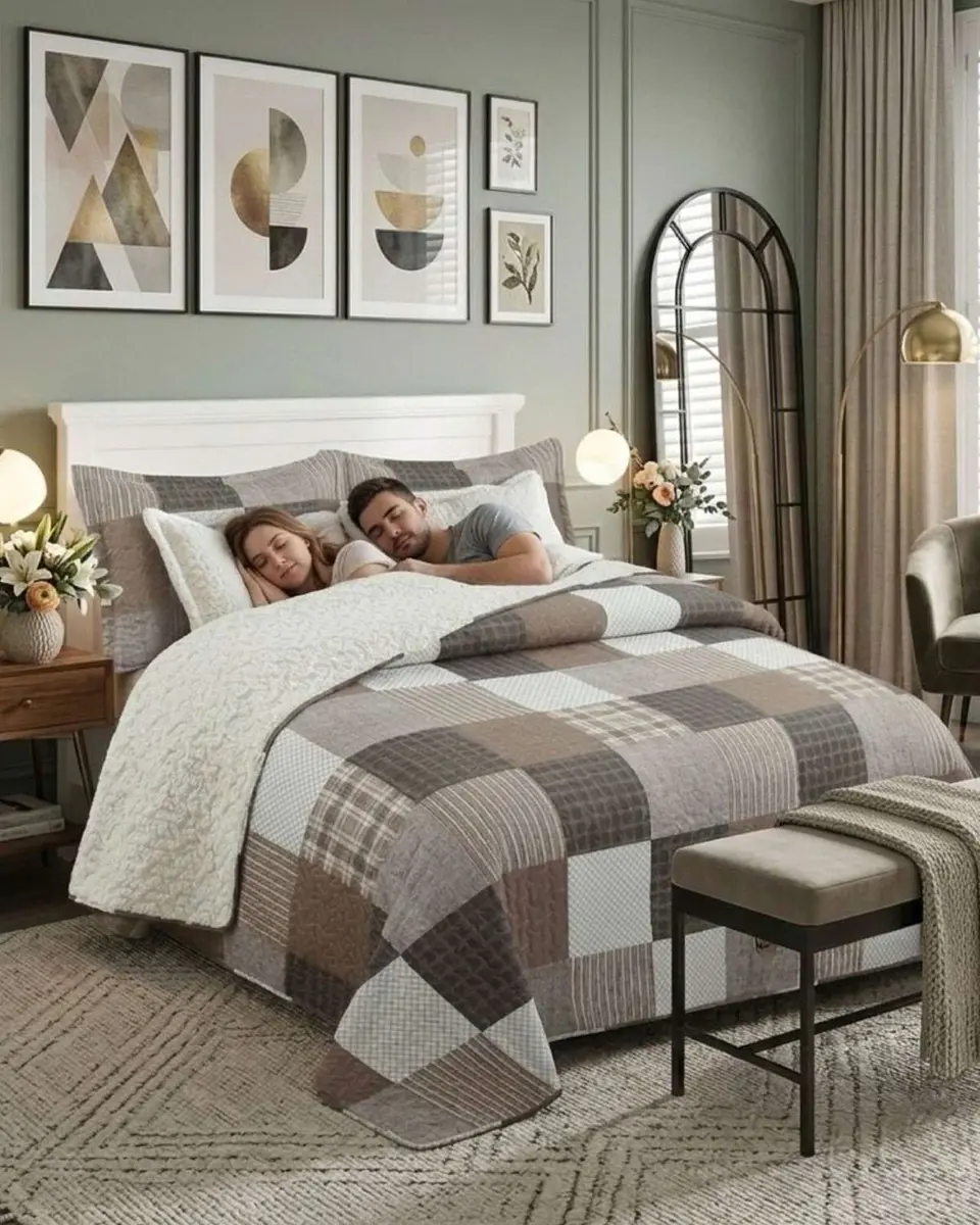 Cubrecama Quilt Con Sherpa Plaza y Media Diseño Elegante 180x230cm 2