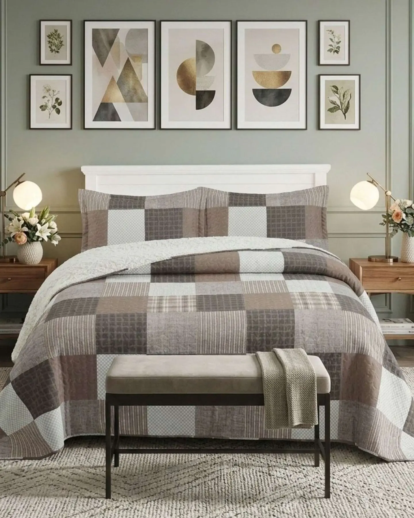 Cubrecama Quilt Con Sherpa Plaza y Media Diseño Elegante 180x230cm 3