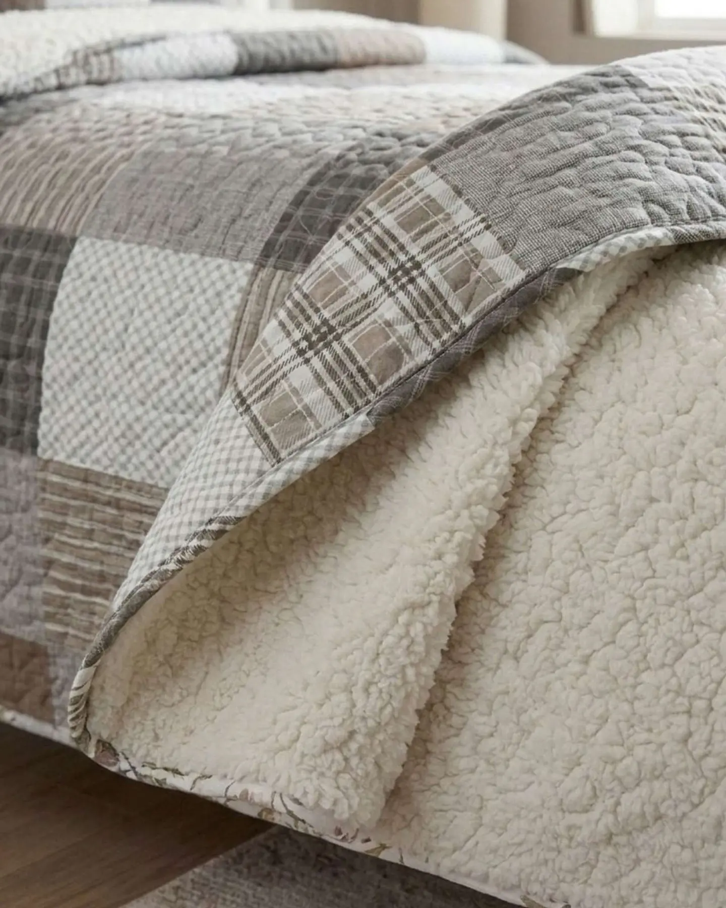 Cubrecama Quilt Con Sherpa Plaza y Media Diseño Elegante 180x230cm 4