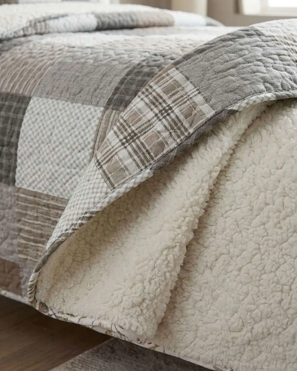 Cubrecama Quilt Con Sherpa Plaza y Media Diseño Elegante 180x230cm 4