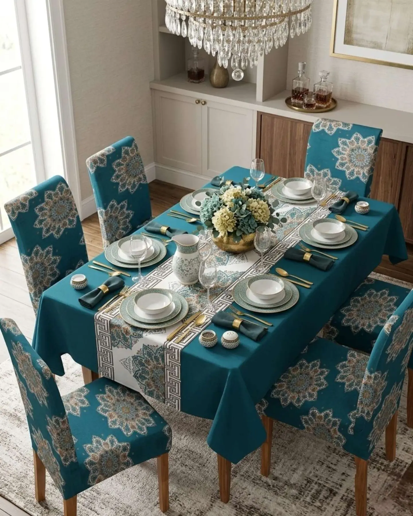 Juego De Mantel Antimanchas 140x220 + 6 Fundas De Silla 1