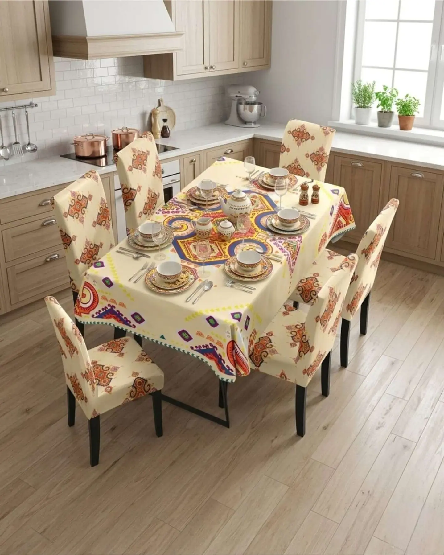 Juego De Mantel Antimanchas 140x220 + 6 Fundas De Silla 1