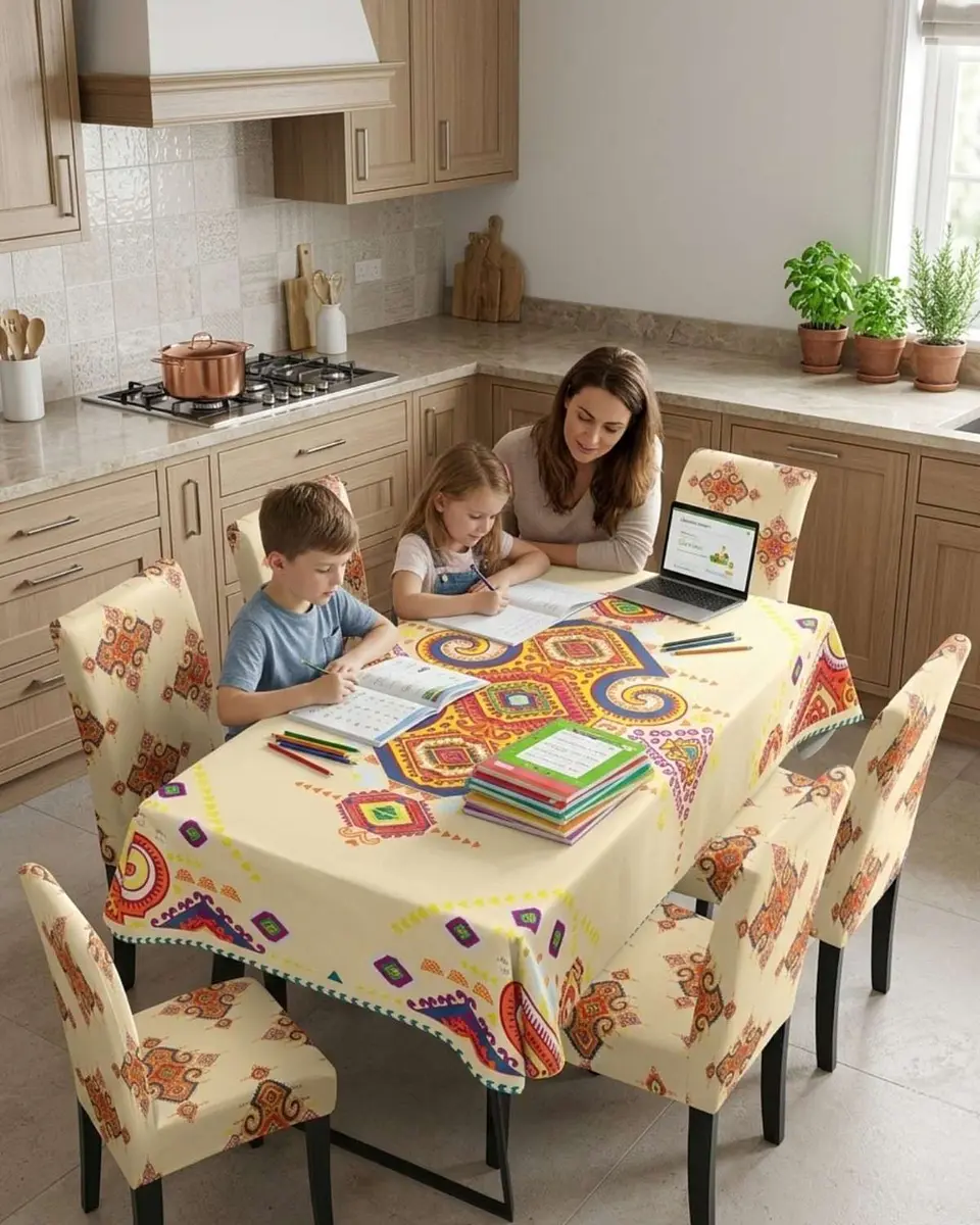 Juego De Mantel Antimanchas 140x220 + 6 Fundas De Silla 5