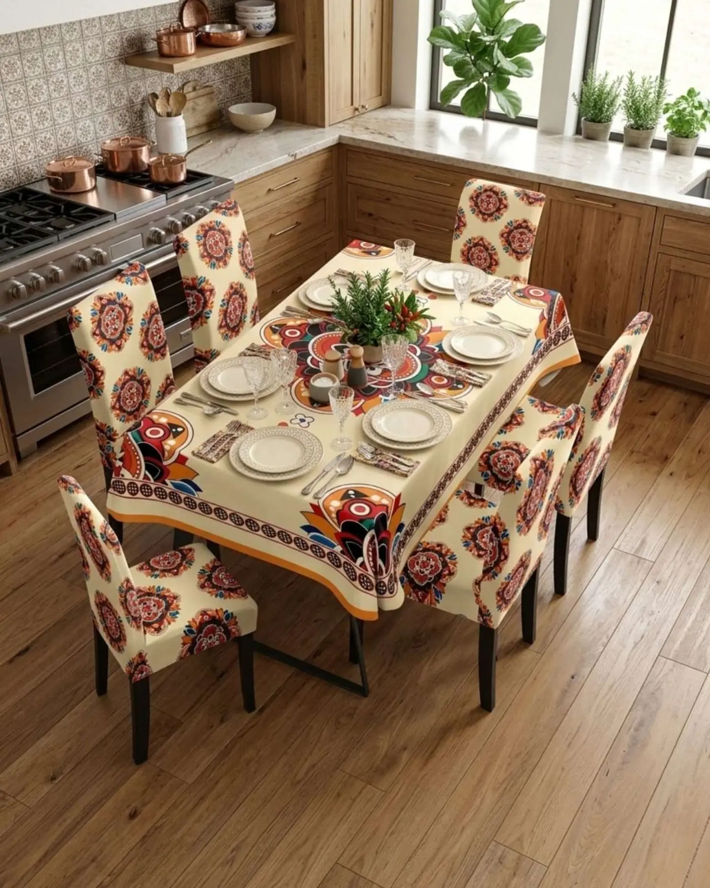 Juego De Mantel Antimanchas 140x220 + 6 Fundas De Silla 1