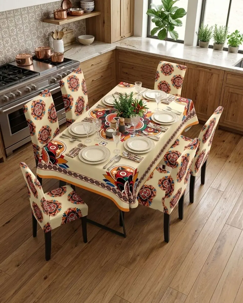 Juego De Mantel Antimanchas 140x220 + 6 Fundas De Silla 1