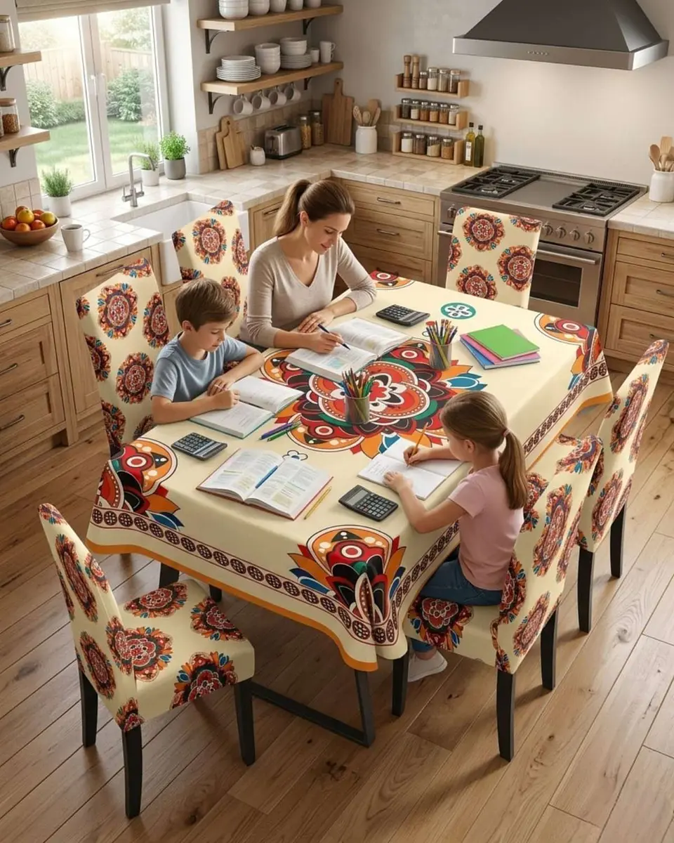 Juego De Mantel Antimanchas 140x220 + 6 Fundas De Silla 5