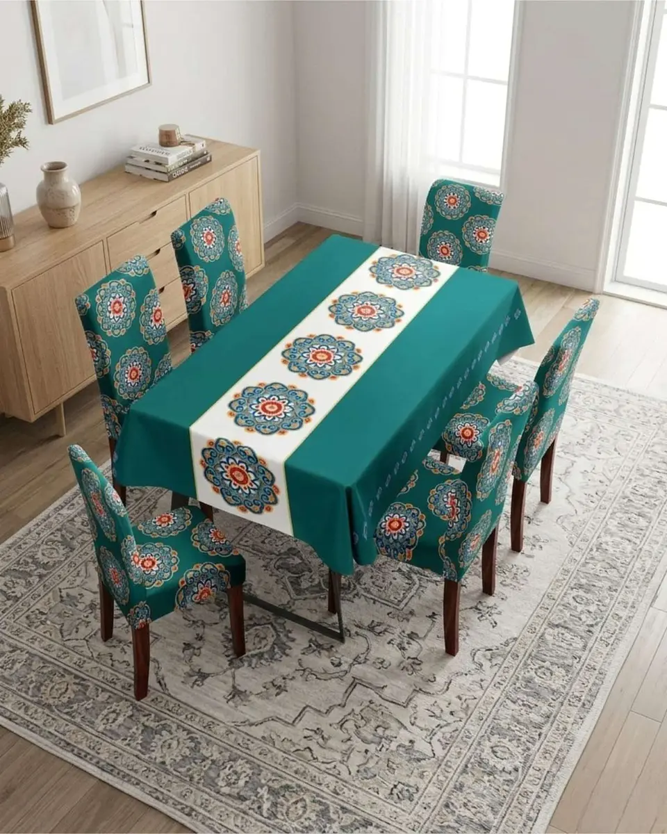 Juego De Mantel Antimanchas 140x220 + 6 Fundas De Silla 4