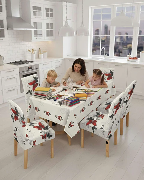 Juego De Mantel Antimanchas 140x220 + 6 Fundas De Silla