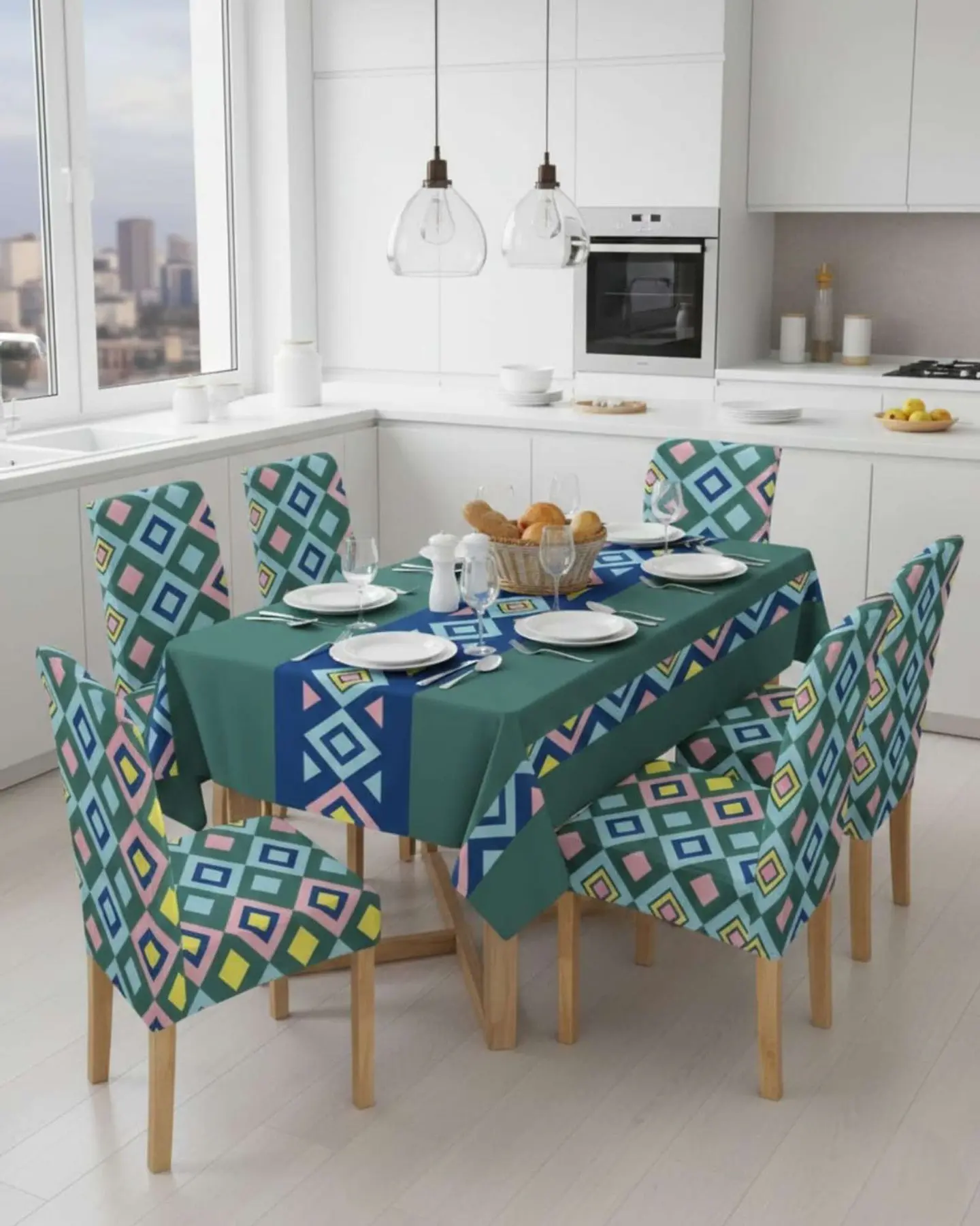 Juego De Mantel Antimanchas 140x220 + 6 Fundas De Silla 1