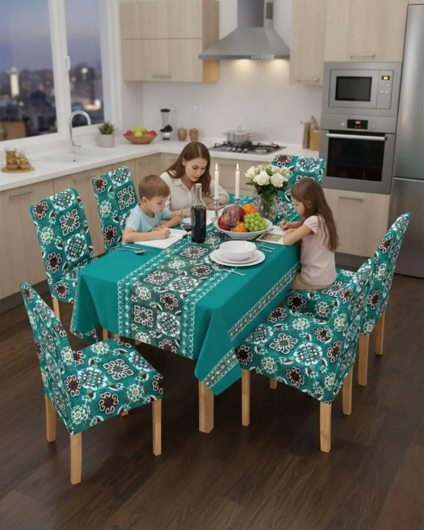 Juego De Mantel Antimanchas 140x220 + 6 Fundas De Silla 4