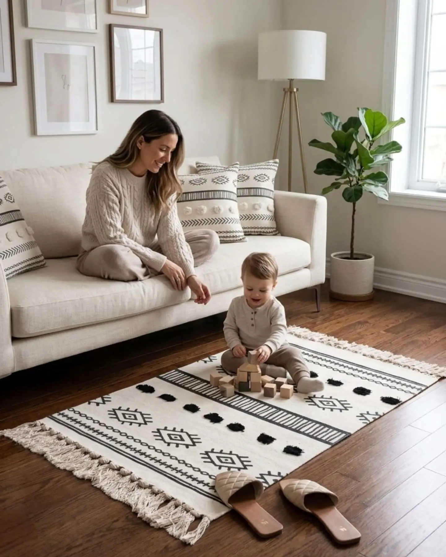 Pack Alfombra 60x90 cm + 2 Fundas de Cojín con Bordado Tufting y Flecos 4