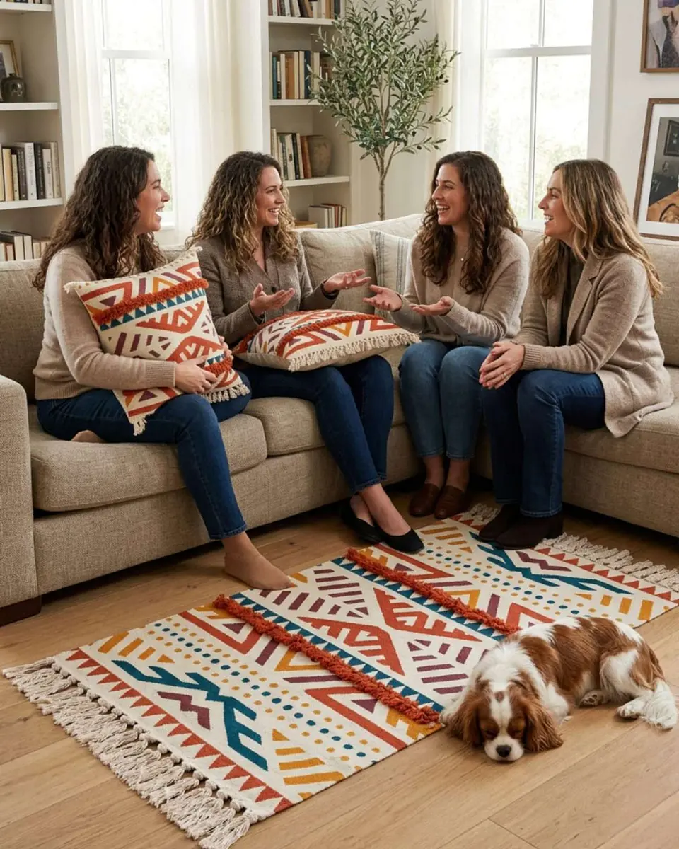 Pack Alfombra 60x90 cm + 2 Fundas de Cojín con Bordado Tufting y Flecos 1