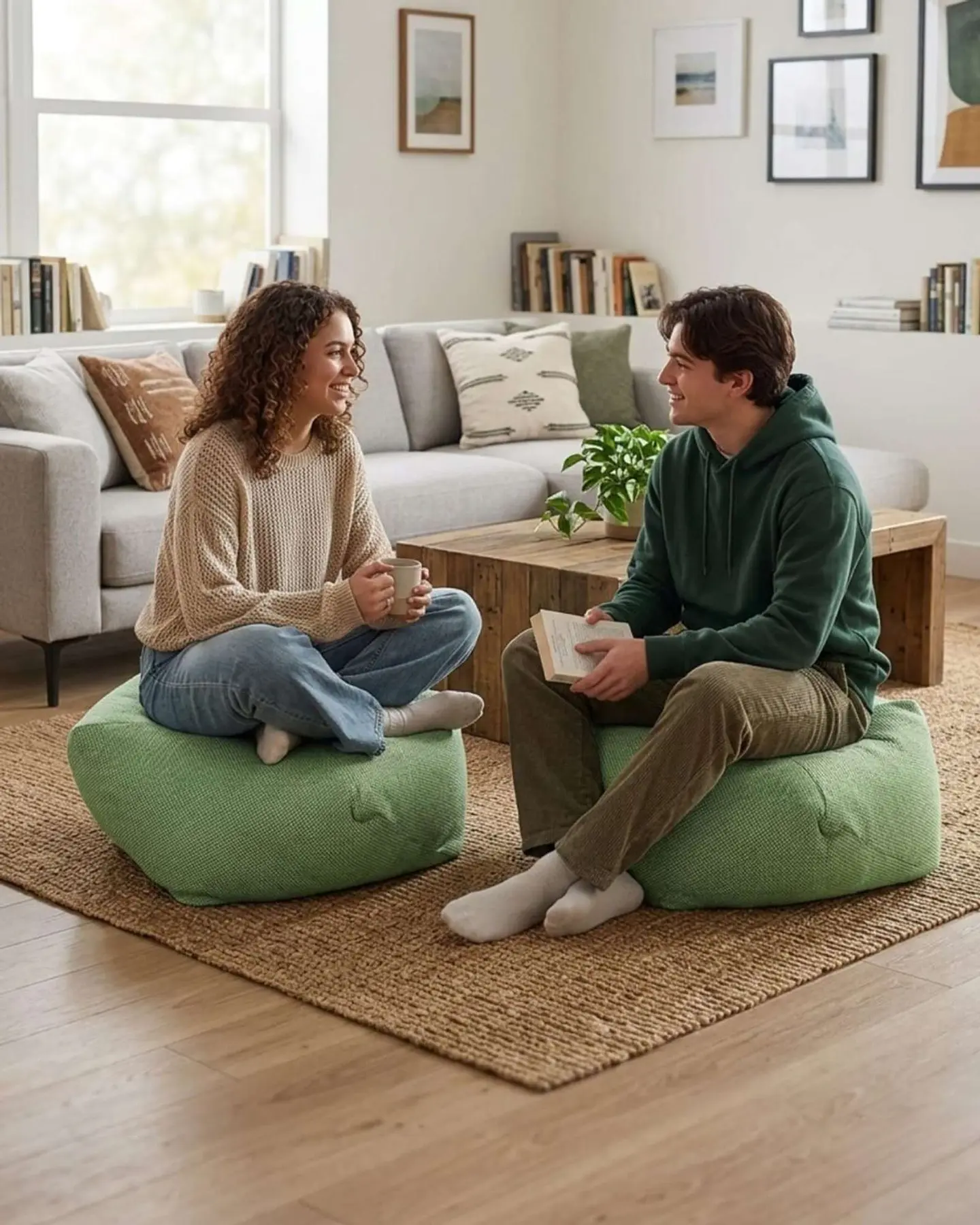 Set de 2 Puff Sofa Decorativo De Piso 50cm Estética Contemporánea 6