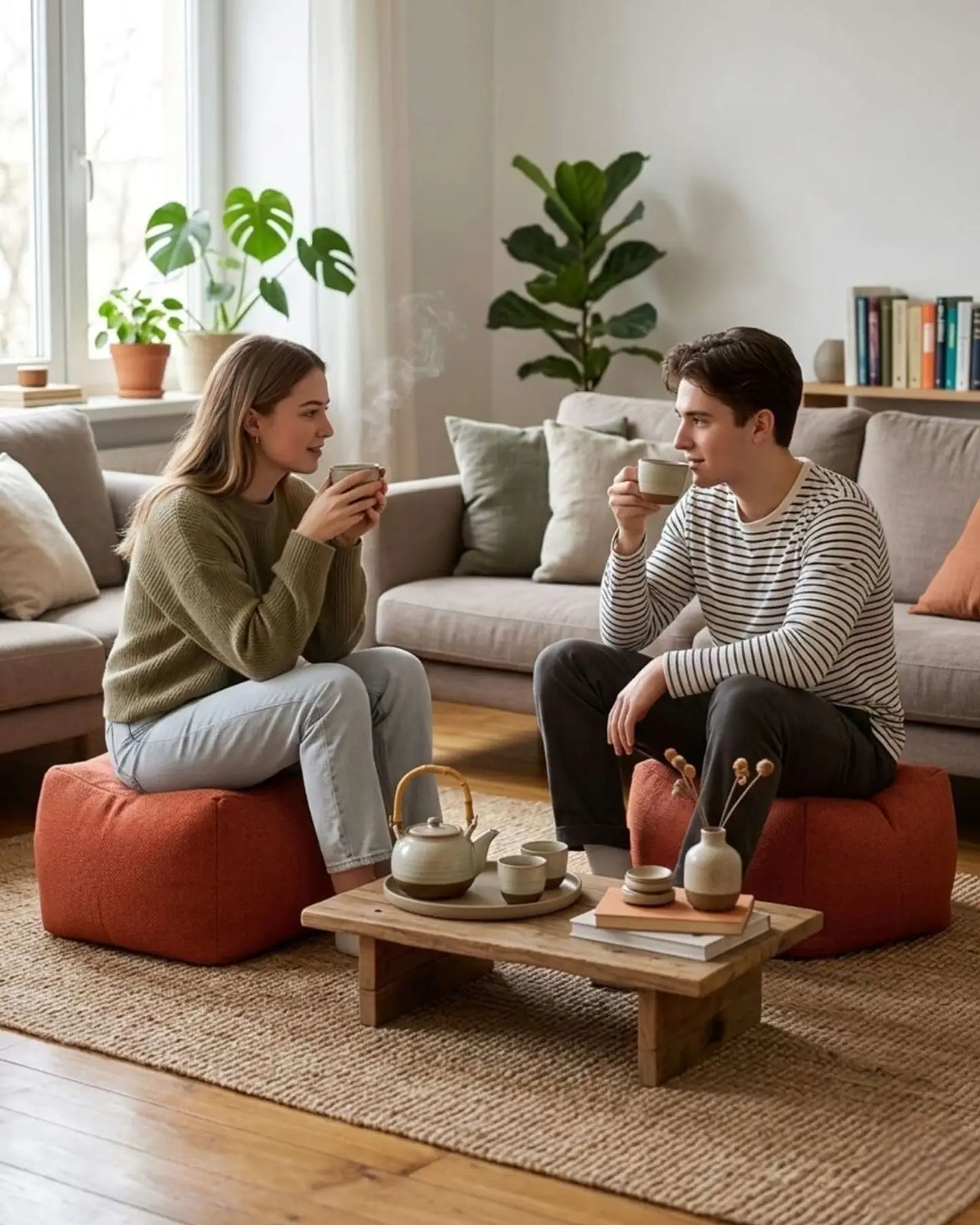 Set de 2 Puff Sofa Decorativo De Piso 50cm Estética Contemporánea 4