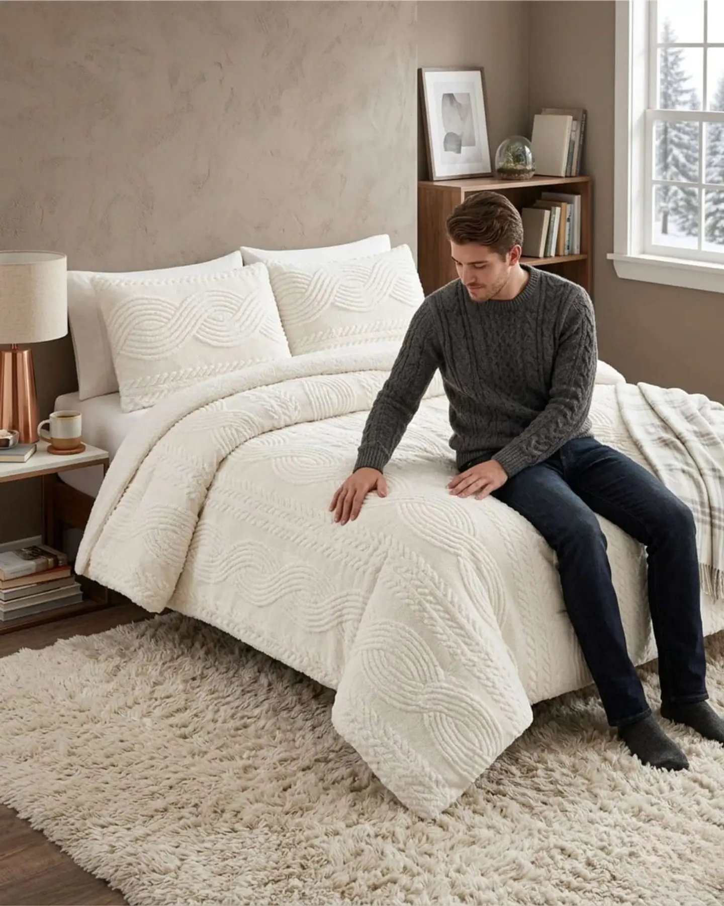 Cubrecama Trenzado Ultra Suave Invierno + Fundas 1