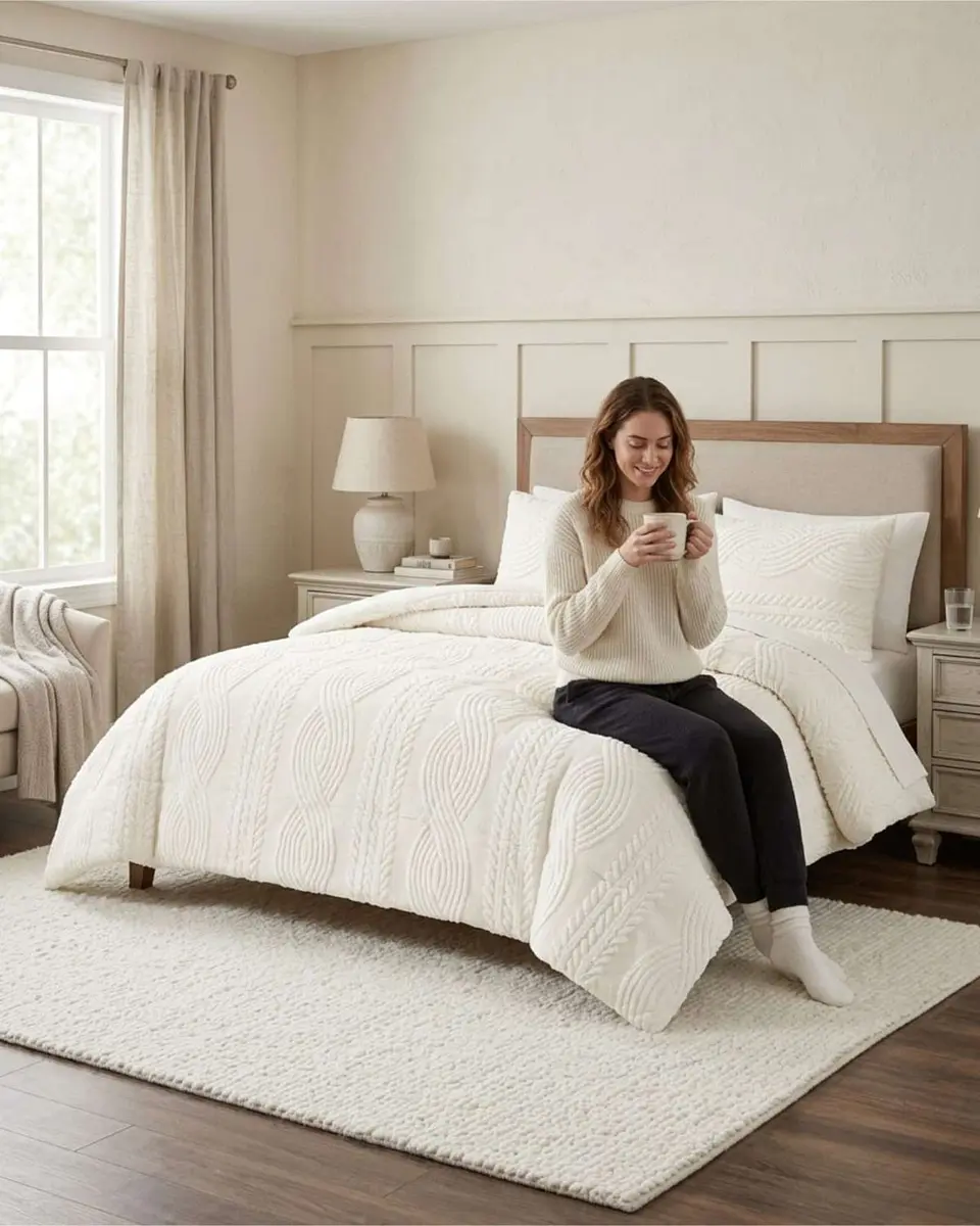 Cubrecama Trenzado Ultra Suave Invierno + Fundas 5