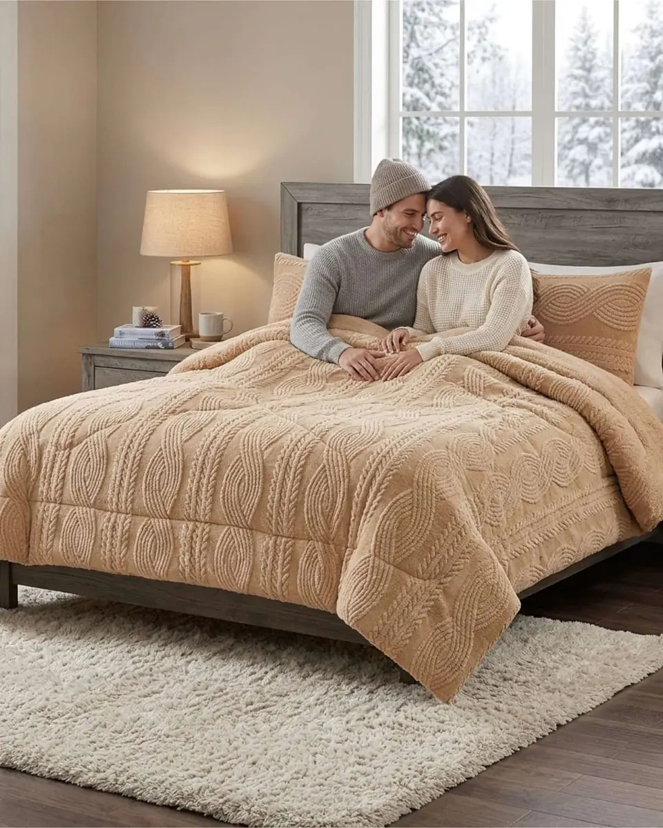 Cubrecama Trenzado Ultra Suave Invierno + Fundas 2