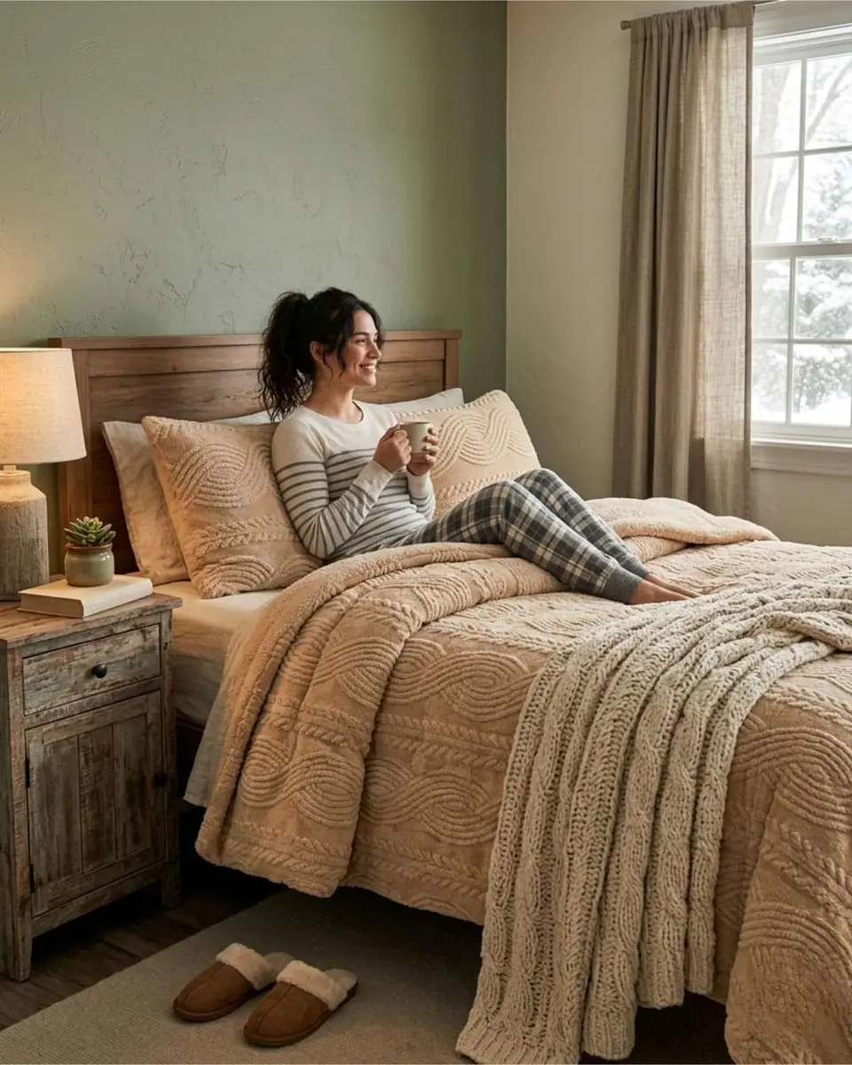 Cubrecama Trenzado Ultra Suave Invierno + Fundas 5