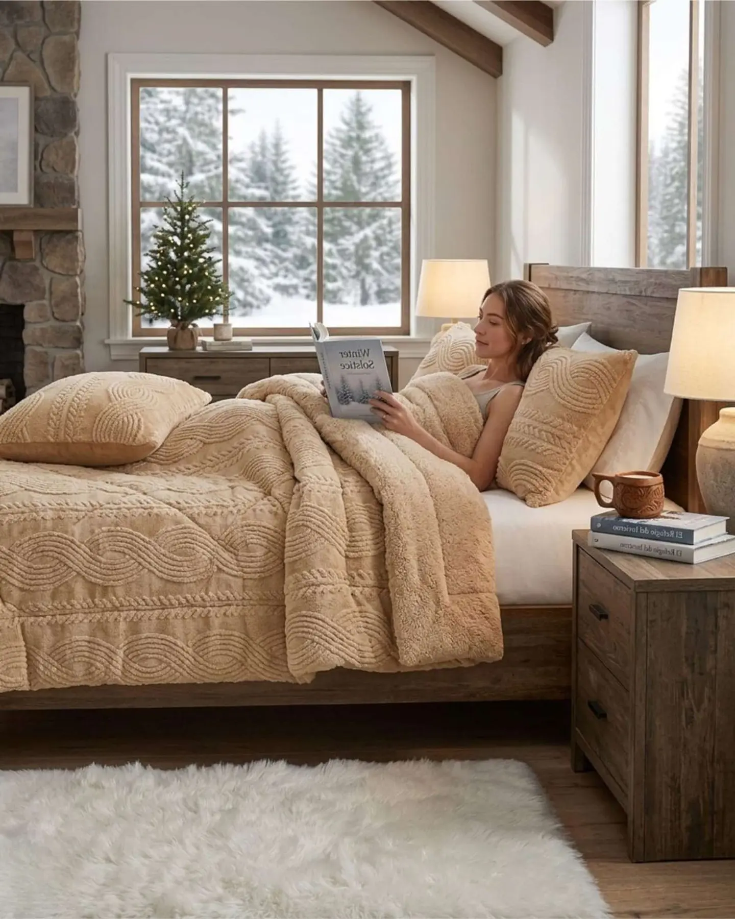 Cubrecama Trenzado Ultra Suave Invierno + Fundas 6