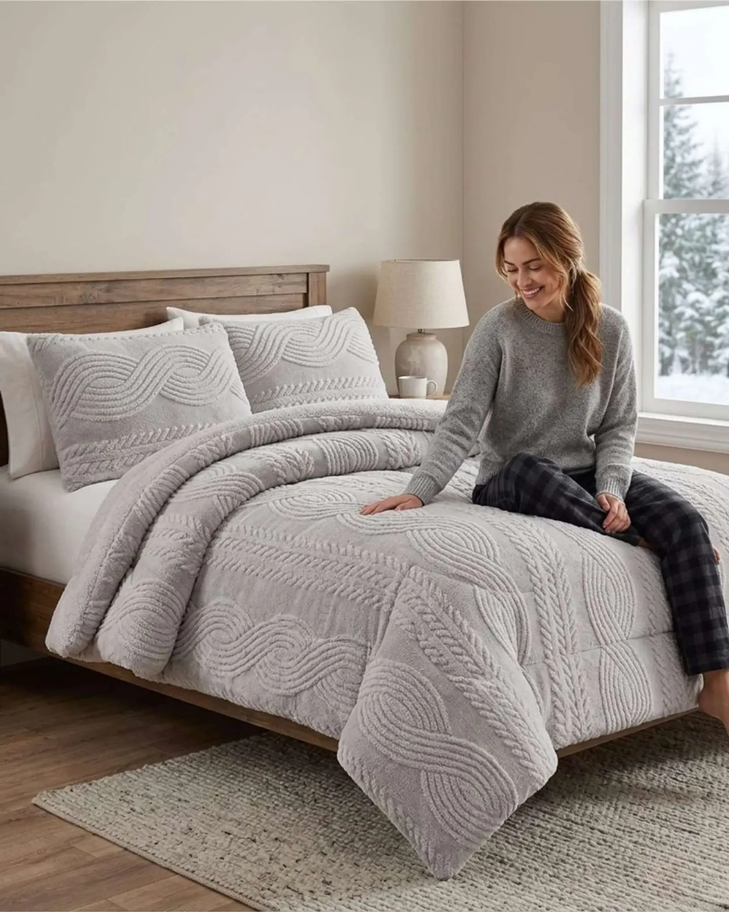Cubrecama Trenzado Ultra Suave Invierno + Fundas 1