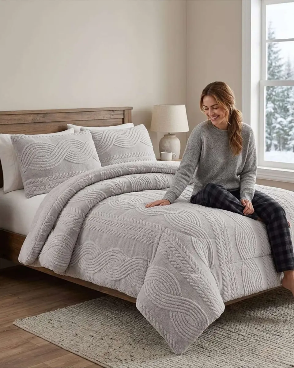 Cubrecama Trenzado Ultra Suave Invierno + Fundas 1
