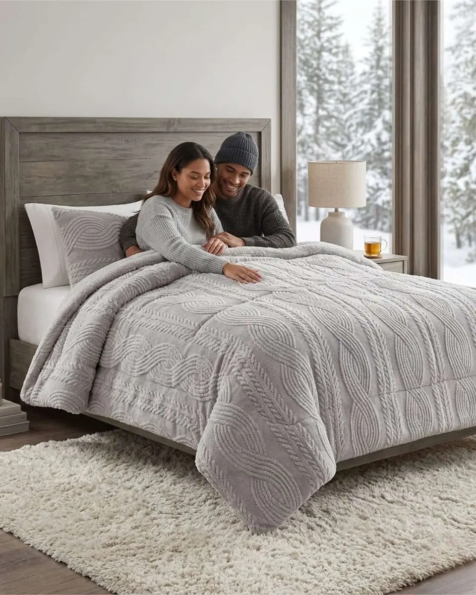 Cubrecama Trenzado Ultra Suave Invierno + Fundas 2