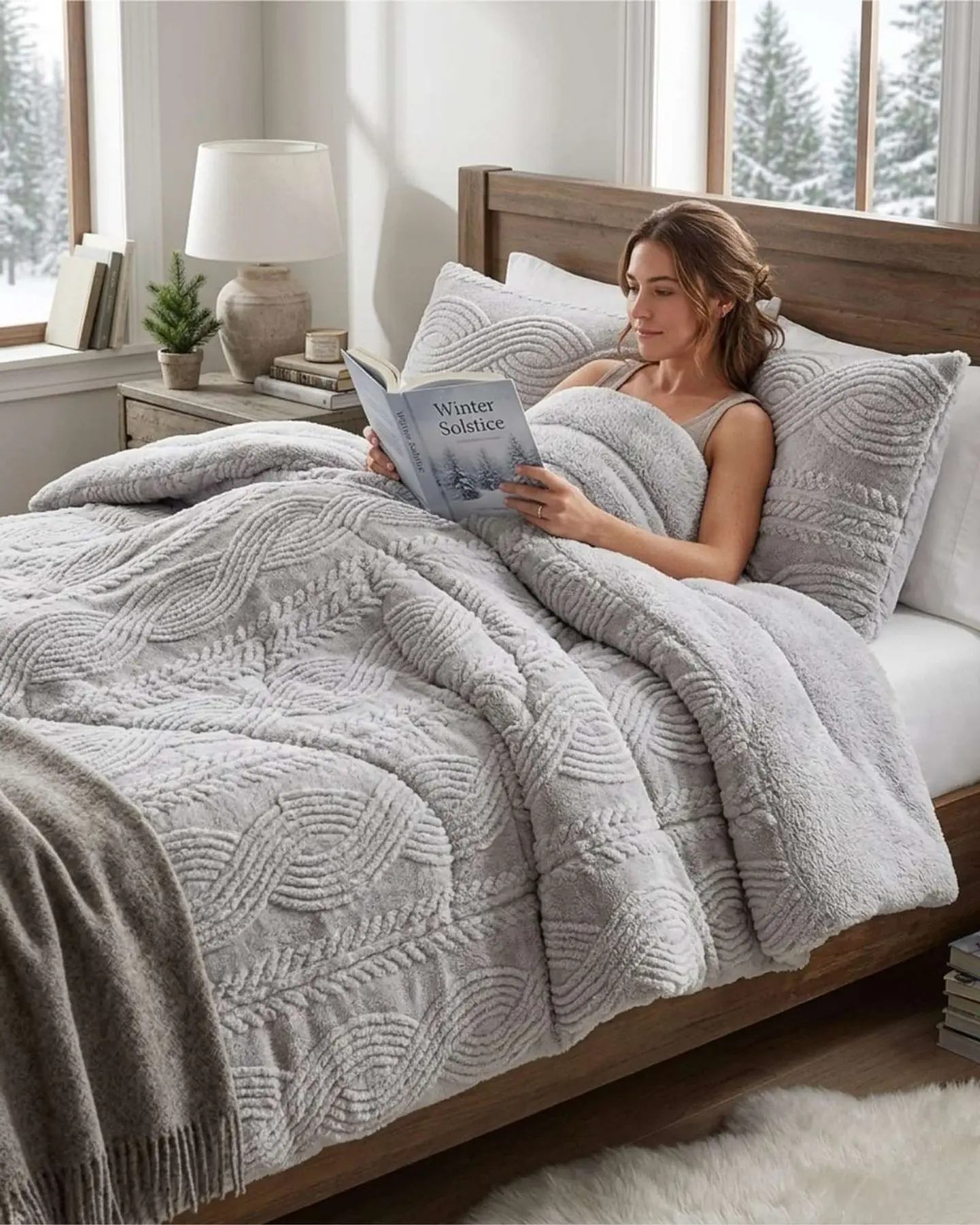 Cubrecama Trenzado Ultra Suave Invierno + Fundas 4