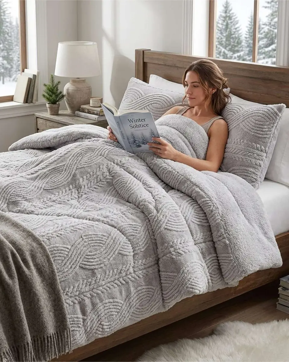 Cubrecama Trenzado Ultra Suave Invierno + Fundas 4