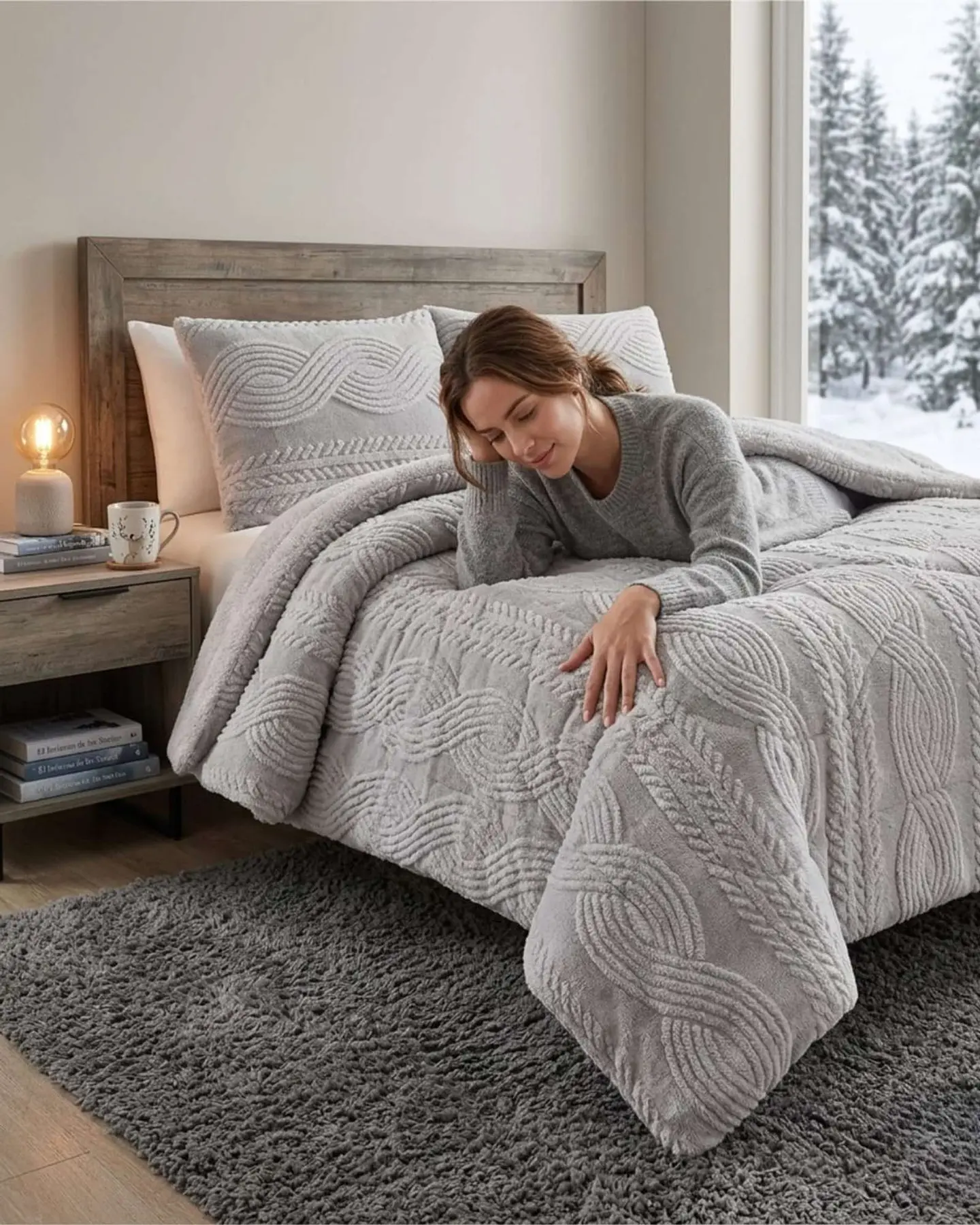 Cubrecama Trenzado Ultra Suave Invierno + Fundas 5
