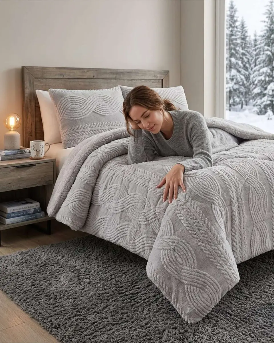 Cubrecama Trenzado Ultra Suave Invierno + Fundas 5