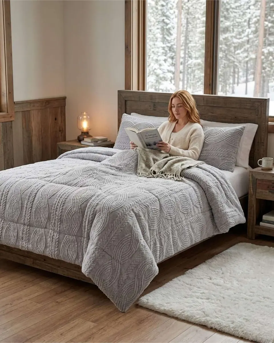 Cubrecama Trenzado Ultra Suave Invierno + Fundas 6