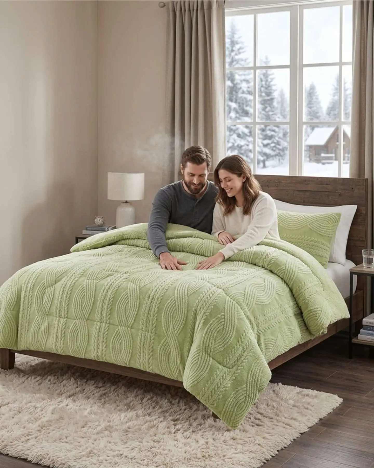 Cubrecama Trenzado Ultra Suave Invierno + Fundas 2