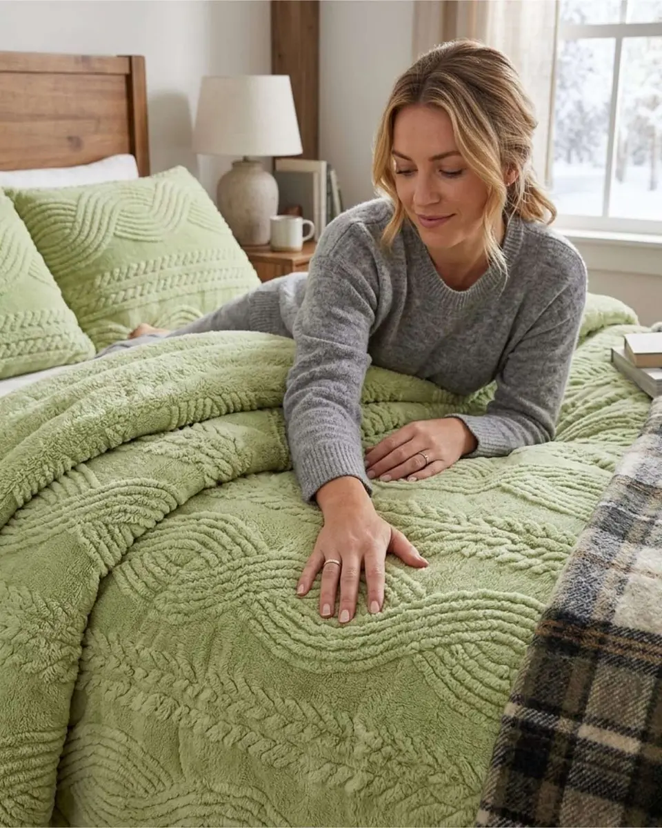 Cubrecama Trenzado Ultra Suave Invierno + Fundas 5