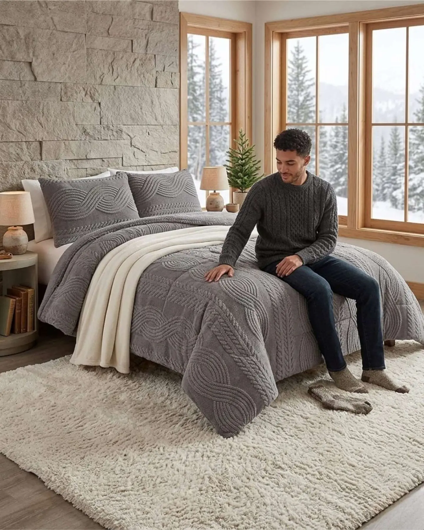 Cubrecama Trenzado Ultra Suave Invierno + Fundas 1