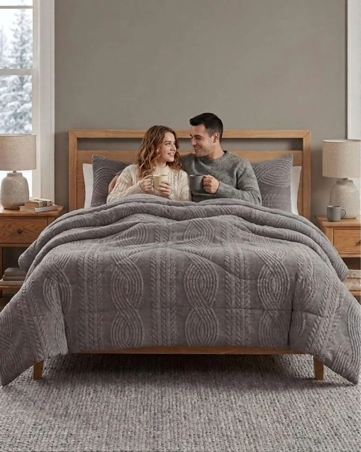 Cubrecama Trenzado Ultra Suave Invierno + Fundas 2