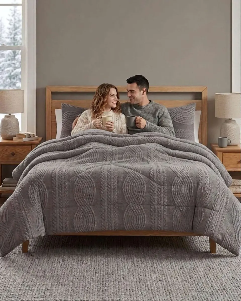 Cubrecama Trenzado Ultra Suave Invierno + Fundas 2