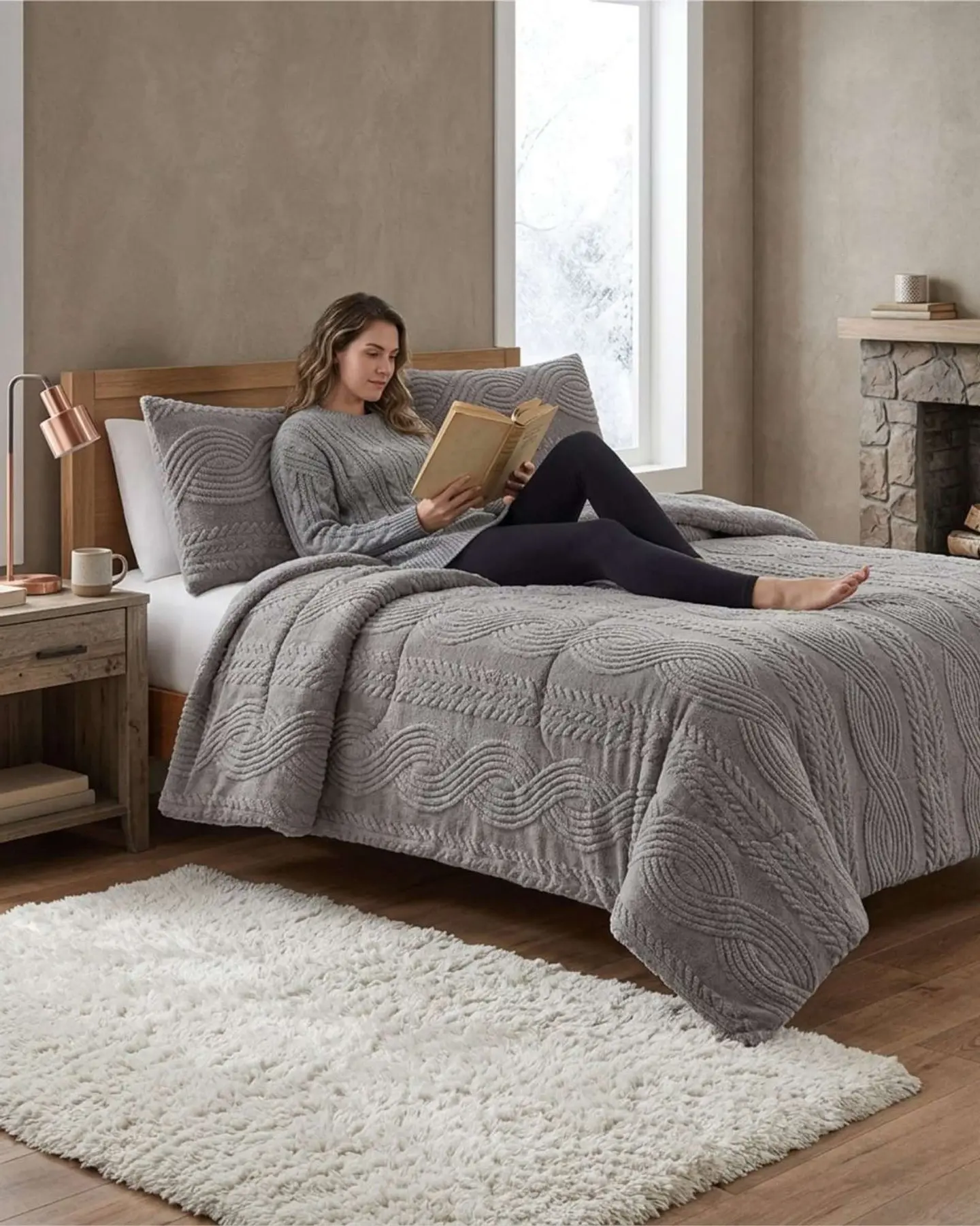Cubrecama Trenzado Ultra Suave Invierno + Fundas 4