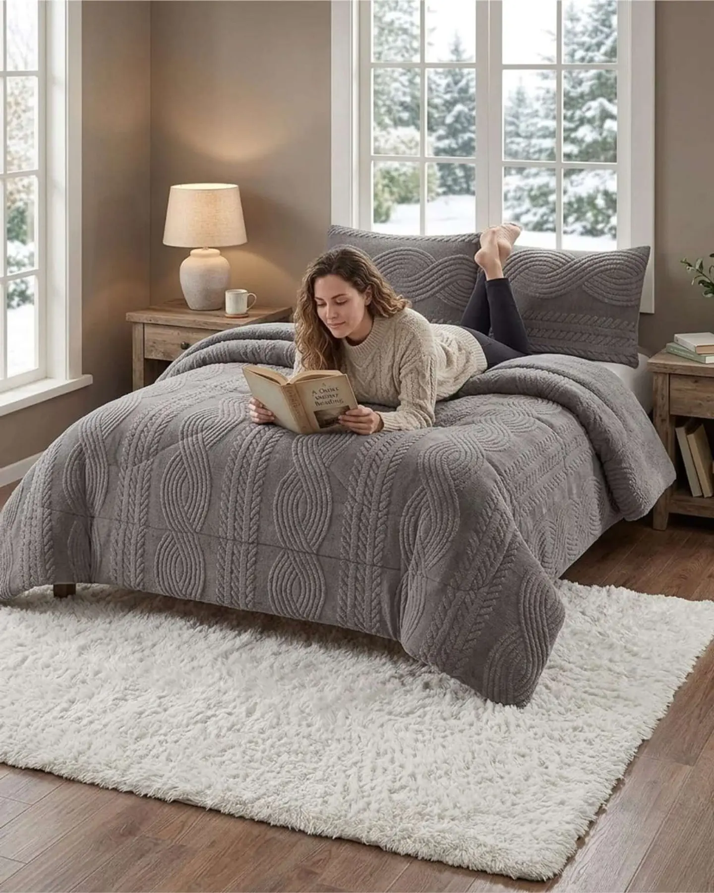 Cubrecama Trenzado Ultra Suave Invierno + Fundas 5