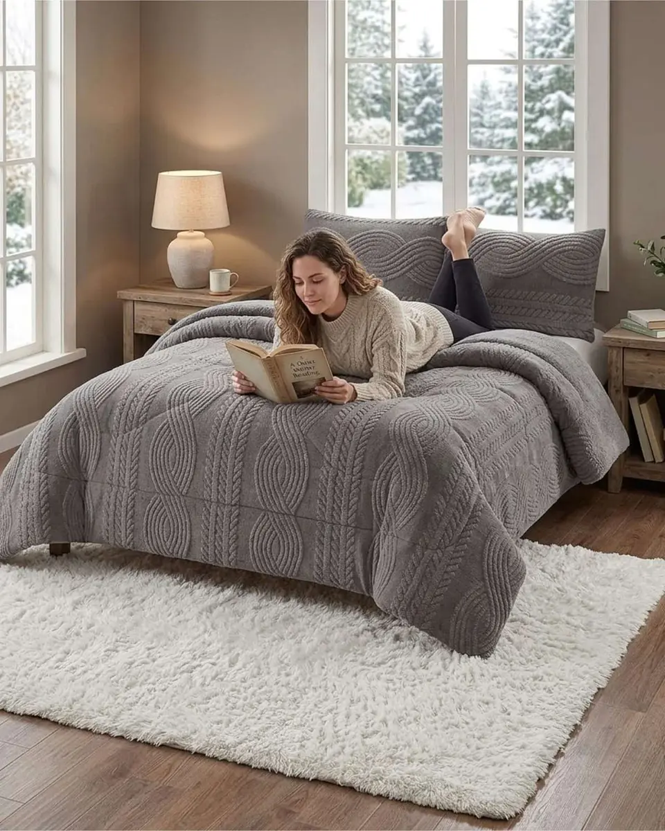Cubrecama Trenzado Ultra Suave Invierno + Fundas 5