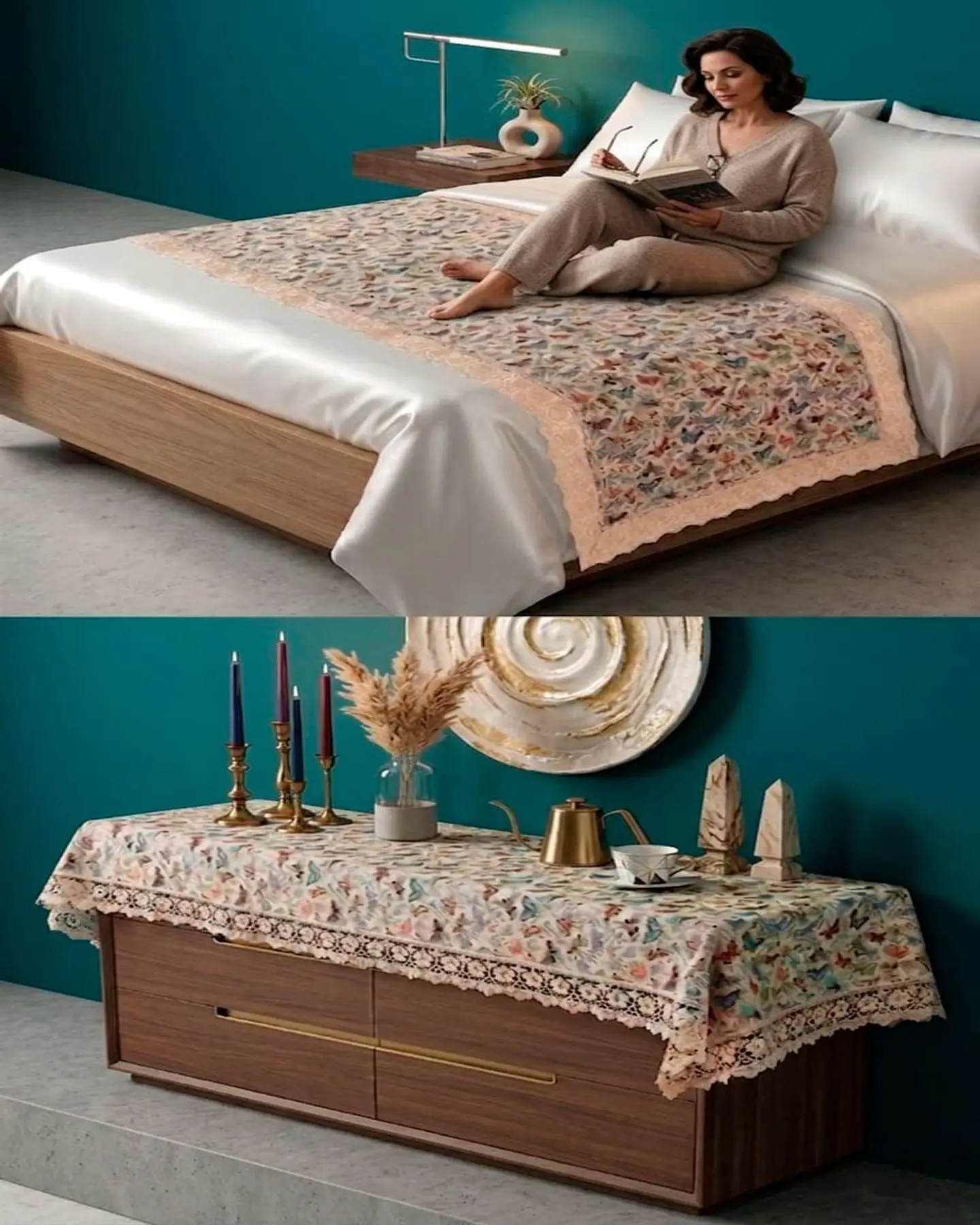 Piecera de Cama Estilo Bohemio con Encaje - Multiuso 80x200 cm 3