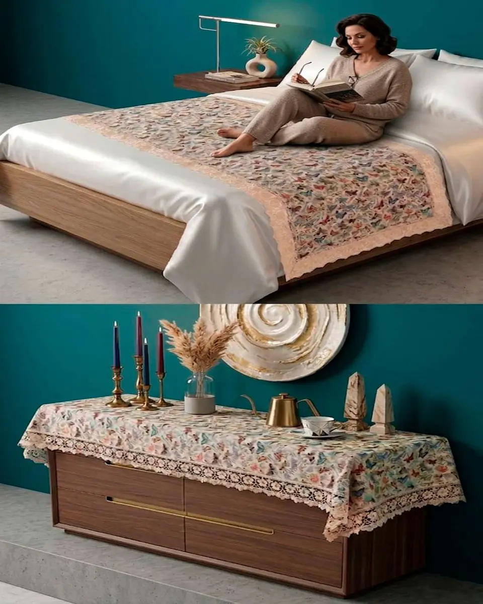 Piecera de Cama Estilo Bohemio con Encaje - Multiuso 80x200 cm 3